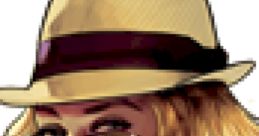 Lacey Jonas from Grand Theft Auto V wearing sunglasses and a stylish fedora with wavy blonde hair.