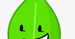 Cheerful Leafy from BFDI features a vibrant green leaf character with a big smile and playful pose.