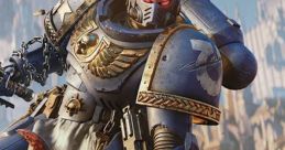 Space Marine in power armor battles a monstrous creature, embodying iconic Warhammer 40k action and epic sci-fi warfare.