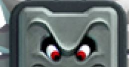 Angry spiky block enemy from Mario Party 2, known for challenging players with its menacing face and sharp edges.