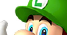 Luigi from Mario Party 3, smiling and waving, wearing his signature green cap and overalls, showcasing his cheerful personality.