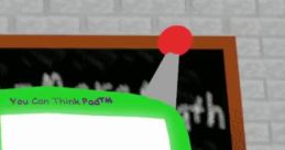 Iconic green character from Baldi's Basics alongside a blackboard, featuring the phrase "You Can Think Pat™.