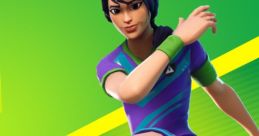 Dynamic Fortnite character in vibrant purple soccer outfit, showcasing athleticism and style in x2Twins-themed design.