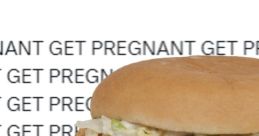 Fried chicken sandwich with text overlay featuring "Plap Plap Meme" and phrases about pregnancy for meme culture.