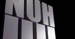 Bold 3D text display of "NUH UH" against a sleek black and purple background, emphasizing playful defiance.