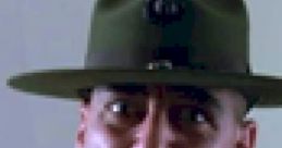 Sargent Hartman shouts commands, embodying a stern military drill instructor's intensity and authority.