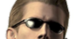 Albert Wesker from Resident Evil wearing sunglasses and tactical gear, showcasing his iconic confident expression.