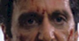 Al Pacino in a tense scene, showcasing intense emotions and dramatic expression, with visible cuts and blood on his face.