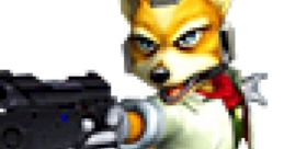 Fox McCloud from Super Smash Bros. Melee, dynamically posed with a blaster, showcasing his iconic adventurous style.