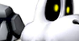 Close-up of Dry Bones character from Mario Kart DS, featuring a skeletal design with glowing yellow eyes and menacing grin.