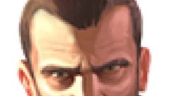 Niko Bellic from Grand Theft Auto IV, featuring a serious expression and dark clothing, embodies the game's intense storyline.