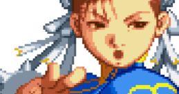 Chun-Li from X-Men vs. Street Fighter poses in her iconic blue outfit, showcasing her powerful fighting stance.