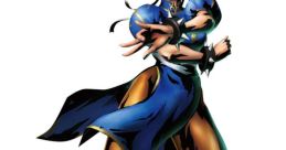 Chun-Li strikes a dynamic pose in her iconic blue outfit, showcasing her strength from Marvel vs. Capcom.