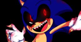 Sinister Sonic.EXE with glowing red eyes and blood-stained claws, exuding a chilling horror vibe.