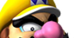 Wario character close-up from Mario Kart DS, featuring his signature mischievous grin and vibrant yellow hat.