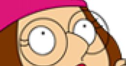 Meg Griffin from Family Guy, excited and happy, wearing a pink beanie and a pink shirt, from Seasons 4 and 5.