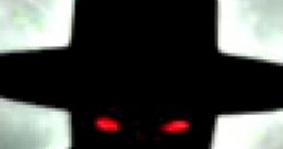 Mysterious figure from "Caleb: Blood II - The Chosen," featuring a dark silhouette and glowing red eyes.