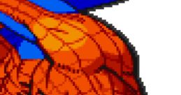 Spider-Man in vibrant orange and blue, showcasing his iconic web pattern from Marvel vs. Capcom series.