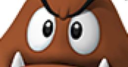 Angry Goomba character from Super Mario 64, showcasing its signature frown and aggressive stance in vibrant colors.