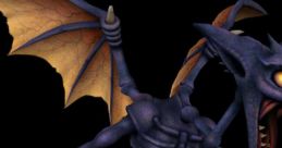 Ridley, the iconic villain from Metroid, fiercely poses in Super Smash Bros. Brawl with his menacing wings and sharp claws.