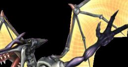 Meta Ridley from Super Smash Bros. Brawl, showcasing its metallic design and fierce wings in a dynamic pose.