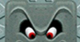 Thwomp character from Mario Kart Wii with an angry expression, known for blocking racers in the game.