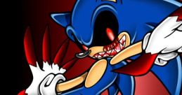 Sonic.Exe in a dark twist, featuring a sinister blue hedgehog with red eyes and claws, embodying horror and creepy vibes.