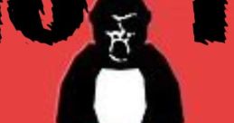 Black gorilla silhouette with white chest, bold text surrounding it on a vibrant red background. Perfect for bold designs.