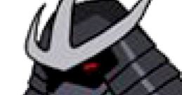 Shredder from Teenage Mutant Ninja Turtles, depicted in his iconic armored helmet and menacing red eyes.