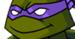 Donatello from Teenage Mutant Ninja Turtles smiling, wearing a purple mask and green shell, showcasing his cool personality.