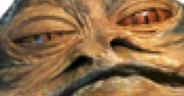 Close-up of Jabba the Hutt, iconic Star Wars character, showcasing his unique features and distinctive facial expression.