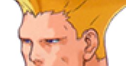 Guile from Street Fighter EX with iconic blonde spiky hair and intense expression, showcasing his distinctive look.