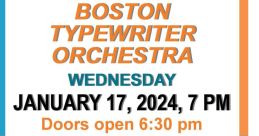 Boston Typewriter Orchestra Type your text to hear it in the voice of Boston Typewriter Orchestra. The Boston Typewriter