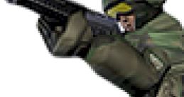 GUN Soldier from Shadow the Hedgehog aiming a weapon in combat-ready stance, showcasing military attire in a pixel art style.