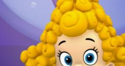 Deema from Bubble Guppies, showcasing her cheerful personality with curly yellow hair and a vibrant orange outfit.