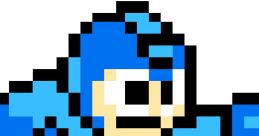 Pixel art representation of Mega Man from Mega Man 4, featuring iconic blue armor and ready stance. Classic video game character.