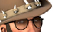 Sniper from Team Fortress 2 with a cowboy hat and glasses, displaying a serious expression and iconic character design.