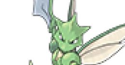 Scyther from Pokémon Puzzle League, showcasing its iconic green design and swift, agile pose in pixel art style.