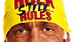 Hulk Hogan wearing a bright yellow bandana with “HULK STILL RULES” text, showcasing his iconic wrestling persona.