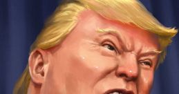 Political caricature of Trump with exaggerated features expressing strong emotions during a speech, highlighting controversy.