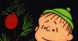 Linus Van Pelt decorating a Christmas tree, showcasing holiday spirit from the Peanuts series (1963-68).