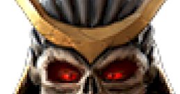 Shao Kahn from Mortal Kombat II, featuring his fierce skull face and iconic armor with golden accents.