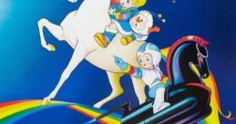 Rainbow Brite rides a unicorn with friends in this vibrant scene from the 1985 "Rainbow Brite and the Star Stealer.