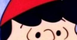 Lucy Van Pelt in a red hat, showcasing her iconic style from the 1965 Peanuts animation series.