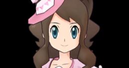 Hilda from Pokémon Masters EX in a stylish pink outfit with a matching hat, showcasing her cheerful character design.