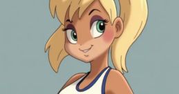 Lola Bunny styled in a human form, wearing a sporty outfit with a playful expression and vibrant blonde hair.