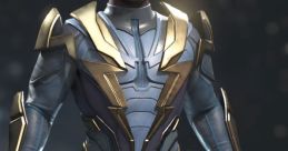 Black Lightning in a sleek blue and gold superhero suit, showcasing power and readiness for action in a dynamic pose.