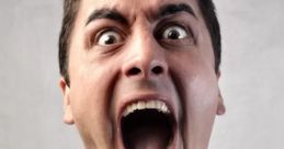 Man screaming with wide-open mouth and intense expression, conveying strong emotions in a neutral background.