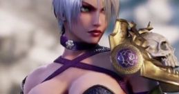 Isabella "Ivy" Valentine from Soulcalibur IV-VI, showcasing her iconic purple outfit and distinctive style.