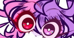 Colorful character design featuring playful pink and purple hair, large expressive eyes, and a whimsical style. Onii Moon vibe.